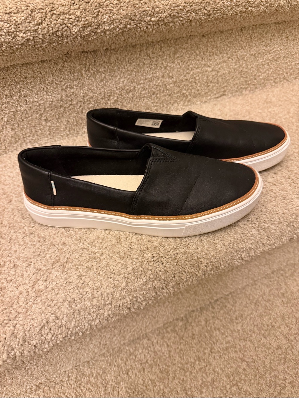 Toms Black Slip-On Sneakers with White and Brown Sole Trim